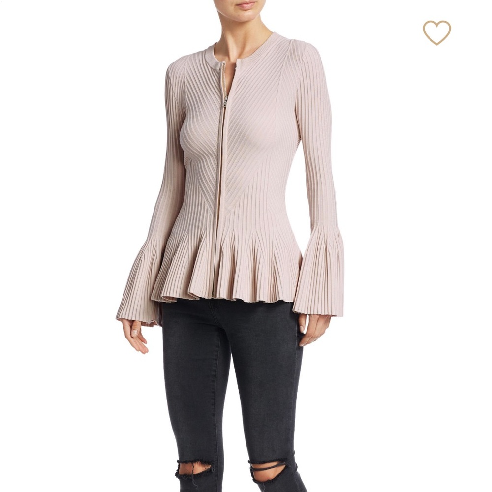 Jonathan Simkhai Blush Pink Ribbed Zip Peplum Jacket